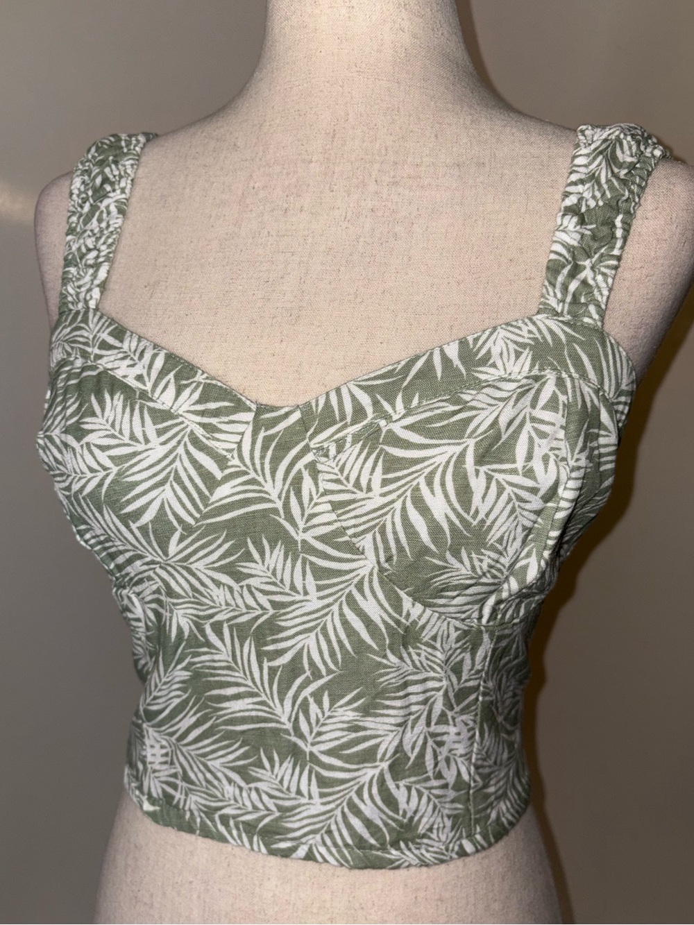 Japna Leaf-Print Cropped Cotton Blend Bustier Style Tank Size M - Picture 2 of 5